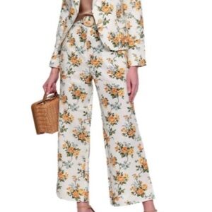 Zimmermann Golden belted floral print linen pants Size 0